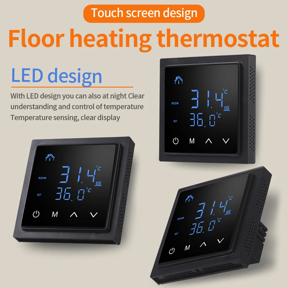 Smart LCD Touchscreen Thermostat 16A Temperature Controller for Electric Floor Heating Systems