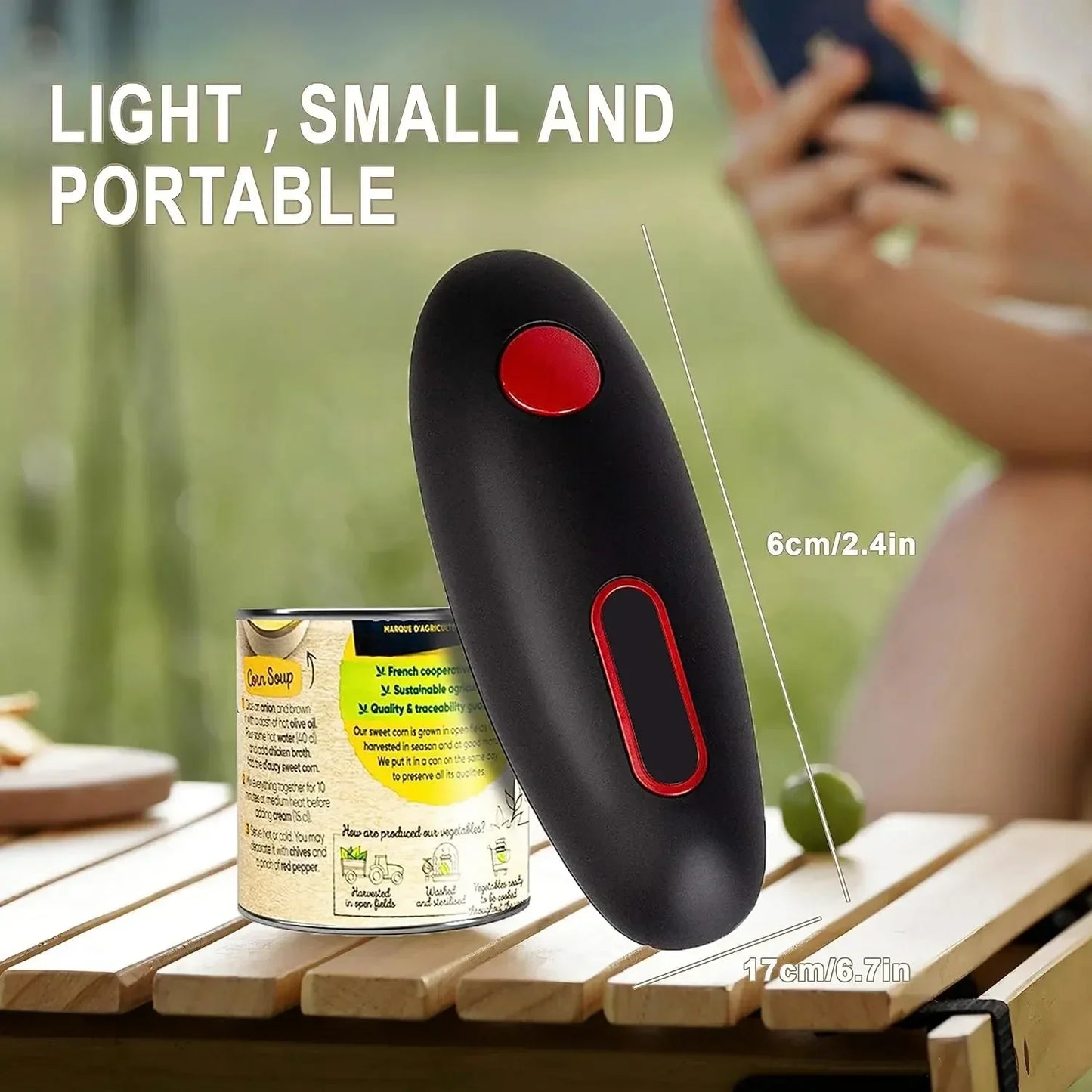 One-Touch Electric Can and Jar Opener – Battery-Powered Handheld Kitchen Tool with Smooth Edge Cutting