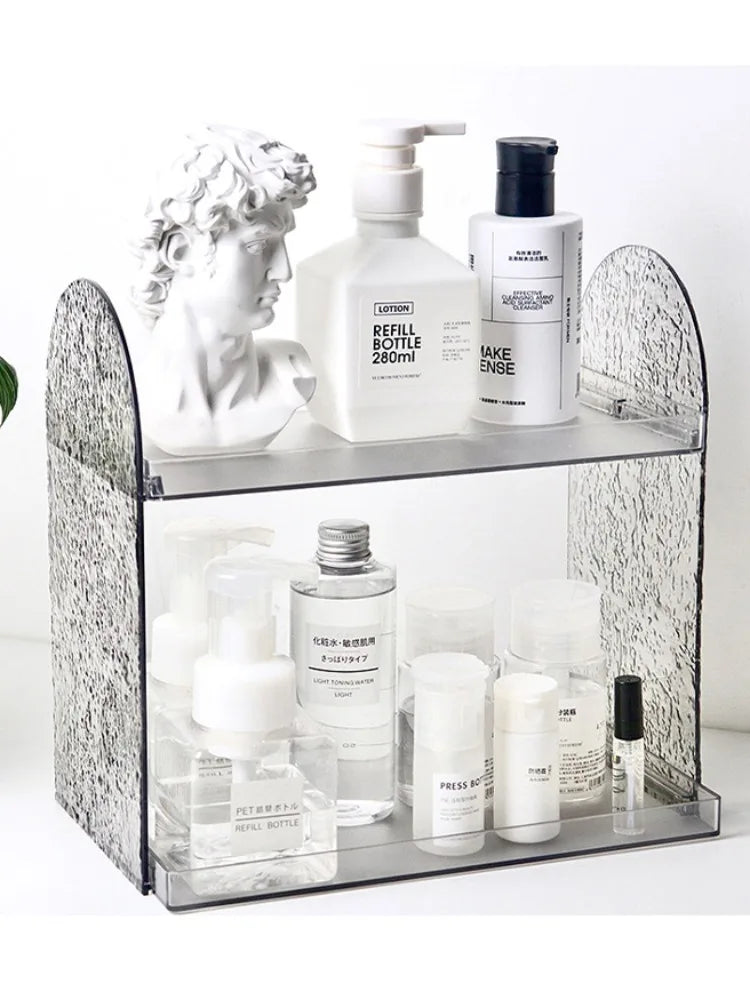 Clear Acrylic Makeup Organizer – Double-Layer Lipstick & Skincare Storage Box, Desktop Display Rack