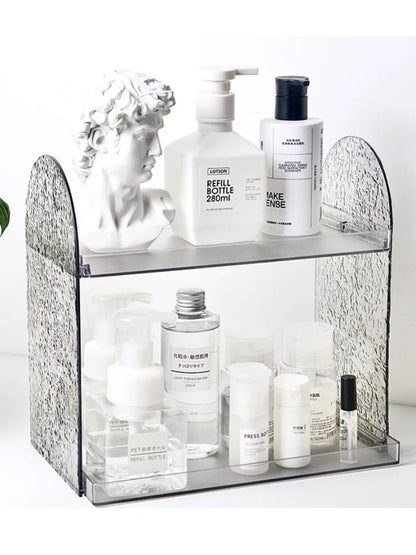 Clear Acrylic Makeup Organizer – Double-Layer Lipstick & Skincare Storage Box, Desktop Display Rack