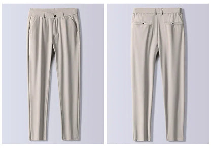 Men's Summer Lightweight Stretch Suit Pants – Slim Fit Korean Style Business Casual Trousers with Elastic Waist