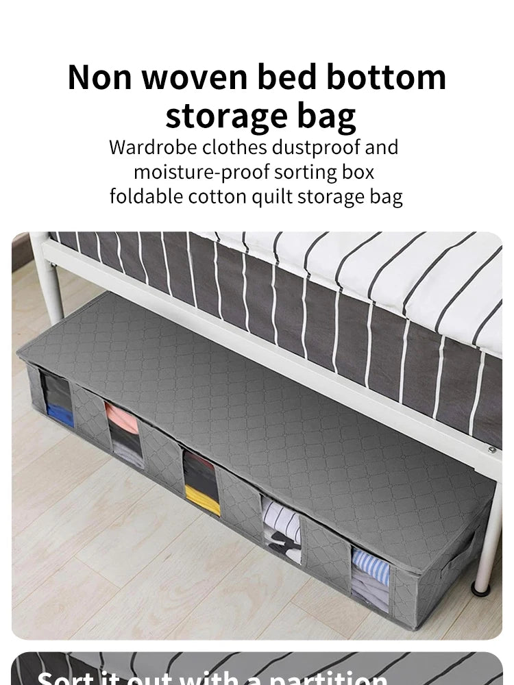 Foldable Underbed Storage Organizer with Large Adjustable Compartments for Clothes, Shoes, Blankets, and Toys