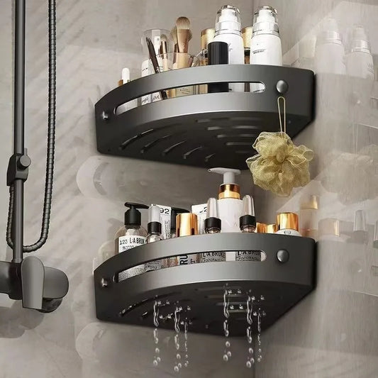2PCS Adhesive Corner Shelves – No-Drill Wall-Mounted Bathroom Organizer for Shower, Sink & Toilet