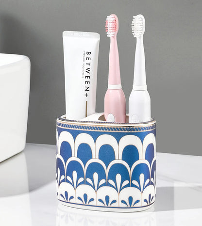 Luxury Ceramic Soap Dish with Irregular Stripes and Perforated Drainage – Household Bathroom Accessory with Washstand Gargle Cup