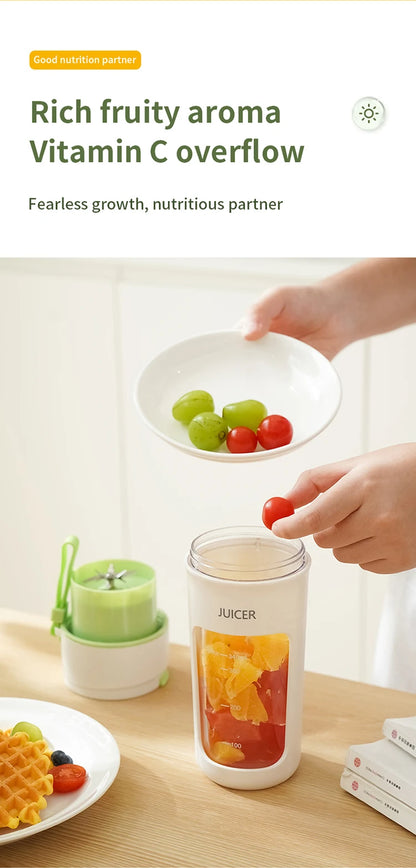 Mini Portable Electric Juicer Blender – Multifunctional Fruit Extractor with 6 Blades and 1200mAh Battery for Smoothies and Mixing