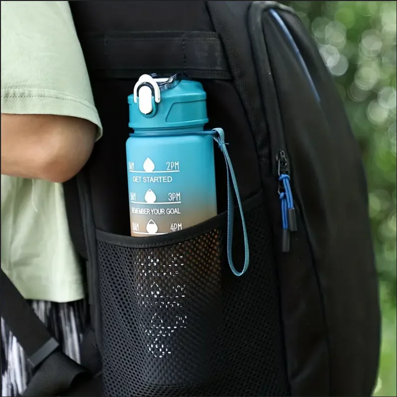 Time-Marked Sports Water Bottle with Straw and Leak-Proof Flip Lock – Portable Hydration Bottle for Outdoor Activities