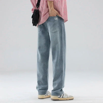 Vintage Men’s Baggy Jeans – Korean Style Starry Sky Fabric, Straight Fit Casual Denim Trousers, High Street Personalized Pants