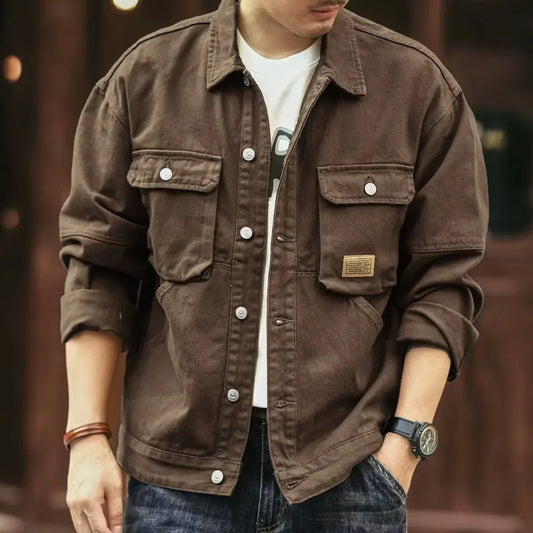 Men’s Vintage Y2K Denim Jacket – Trendy Cowboy Style Autumn Coat, Japanese/Korean Streetwear