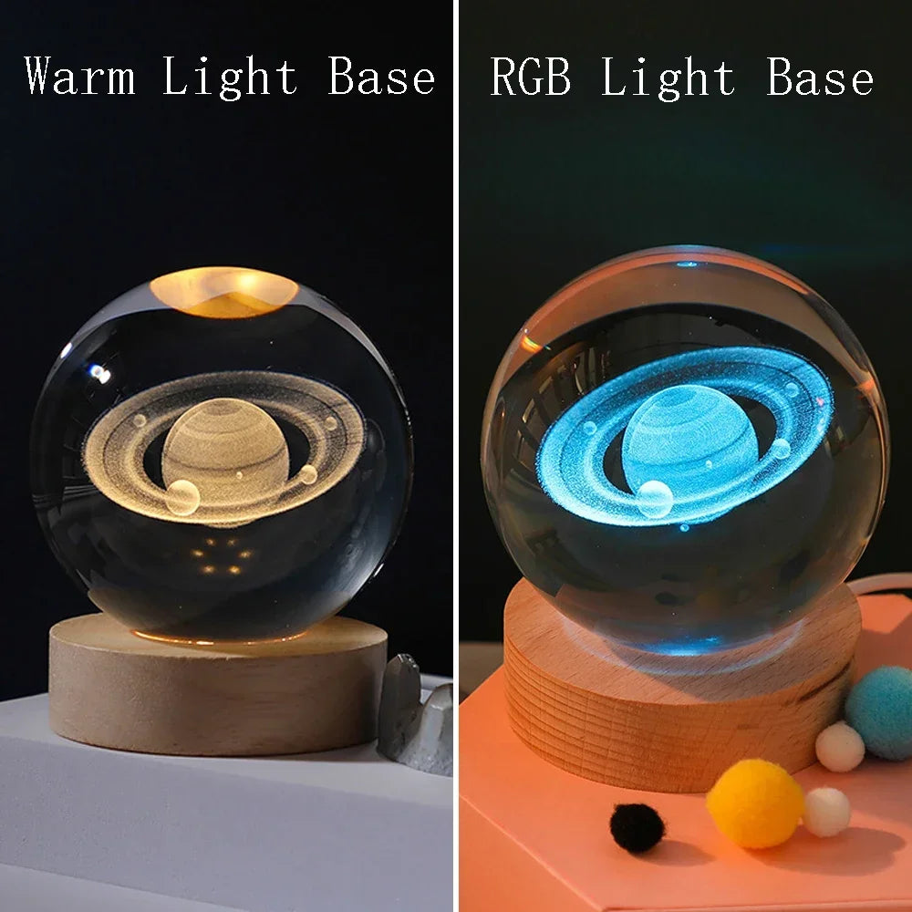 3D Laser Engraved Solar System Crystal Ball Night Light – Planet Globe Lamp for Home Décor, Astronomy Gift, Birthday Present