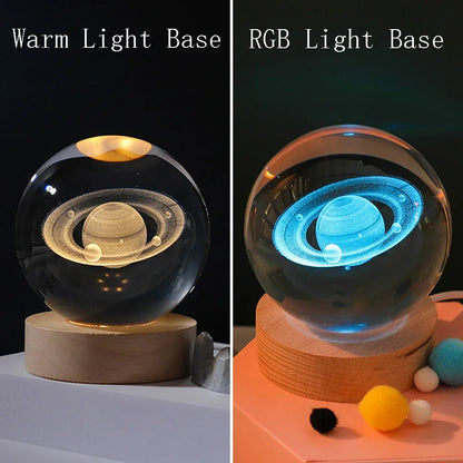 3D Laser Engraved Solar System Crystal Ball Night Light – Planet Globe Lamp for Home Décor, Astronomy Gift, Birthday Present