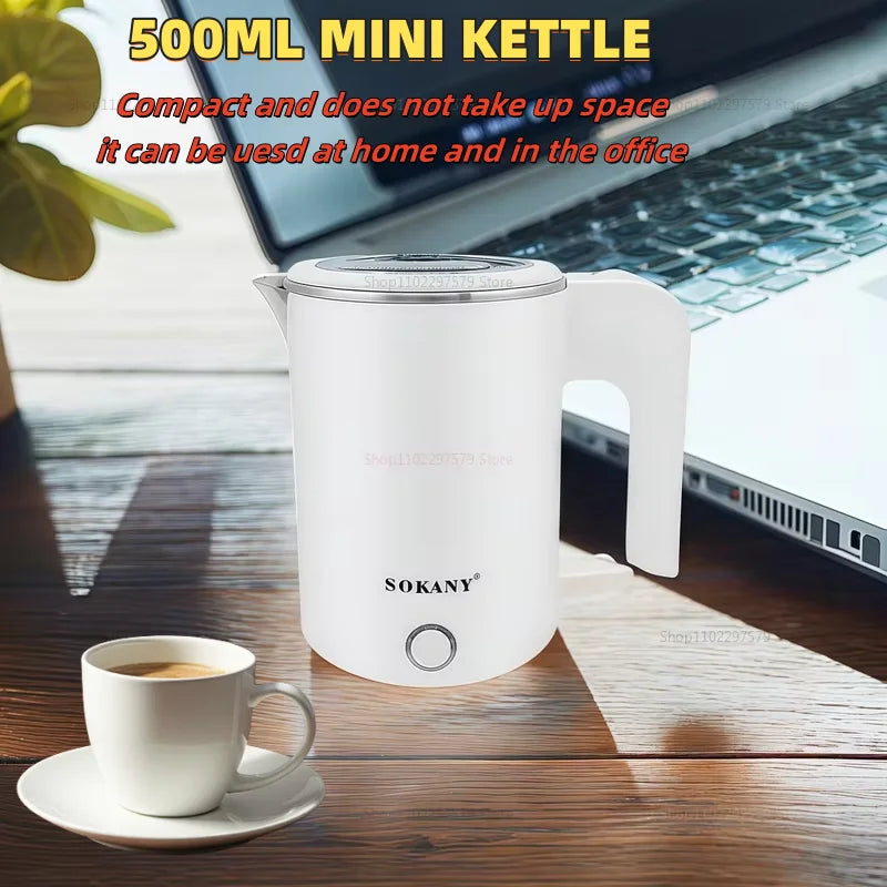 Portable 500ML Electric Travel Kettle – Stainless Steel Smart Water Boiler &amp; Heater for Tea, Coffee, and Home Use