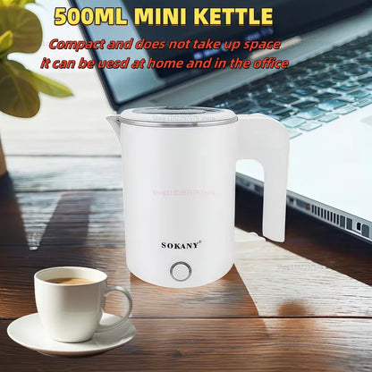 Portable 500ML Electric Travel Kettle – Stainless Steel Smart Water Boiler &amp; Heater for Tea, Coffee, and Home Use