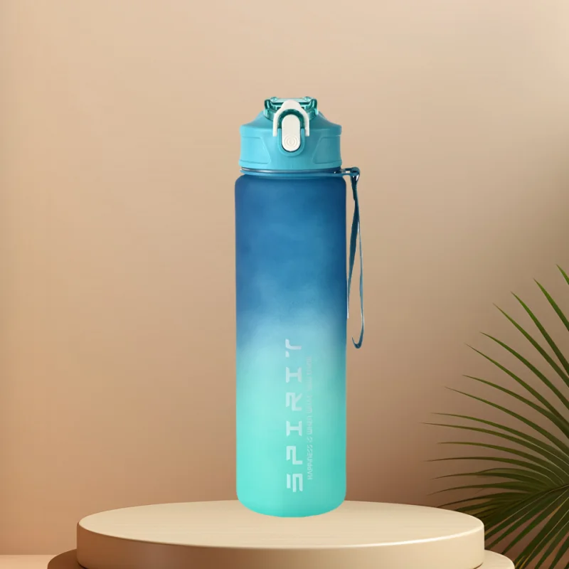 Time-Marked Sports Water Bottle with Straw and Leak-Proof Flip Lock – Portable Hydration Bottle for Outdoor Activities