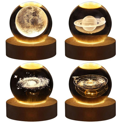Christmas 3D Crystal Ball Galaxy Projector Lamp – USB Night Light with Planetary Projection, Romantic Gift for Couples, Festive Ambient Lighting