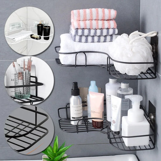 Corner Iron Bathroom Shelf Kitchen Organizer Rack Shower Caddy for Shampoo and Accessories Storage