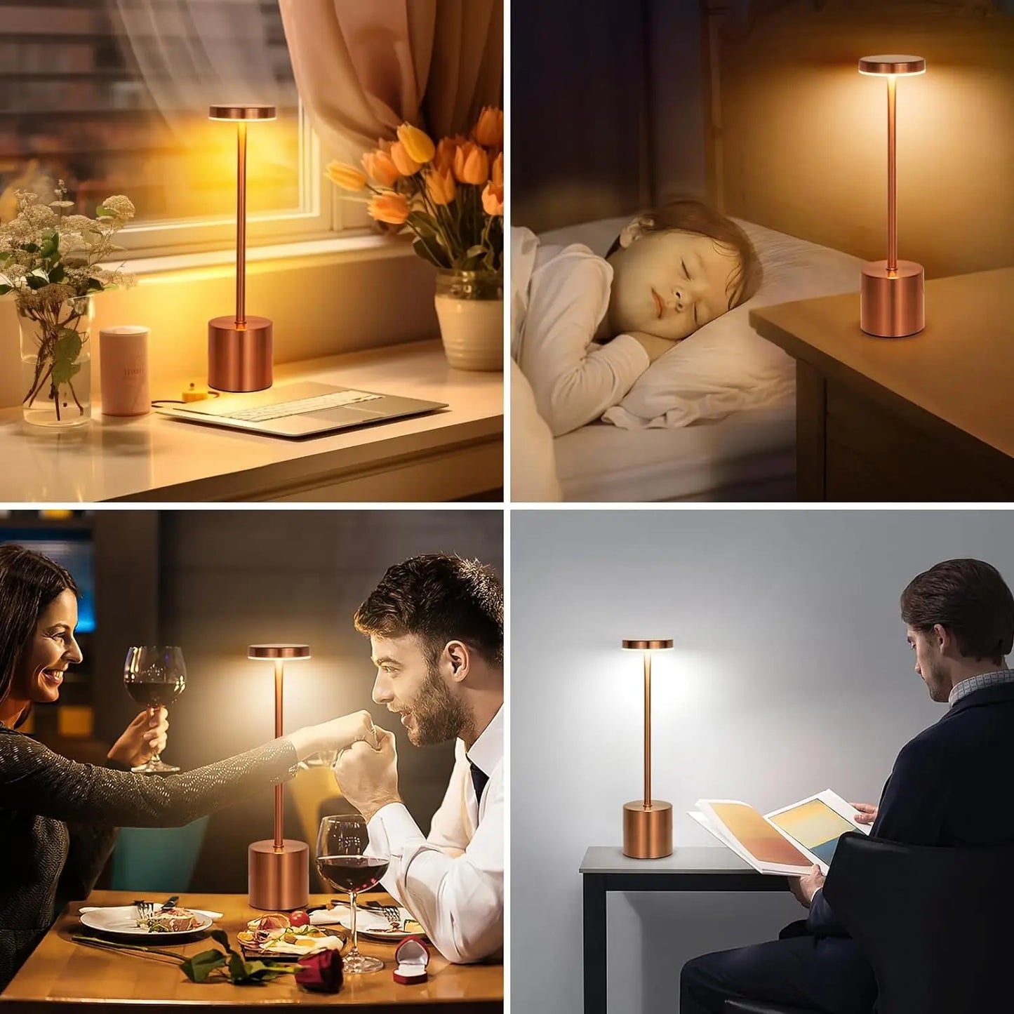 Touch Sensor LED Table Lamp – Rechargeable Wireless Night Light for Bedroom, Desk, Hotel, or Restaurant Decor