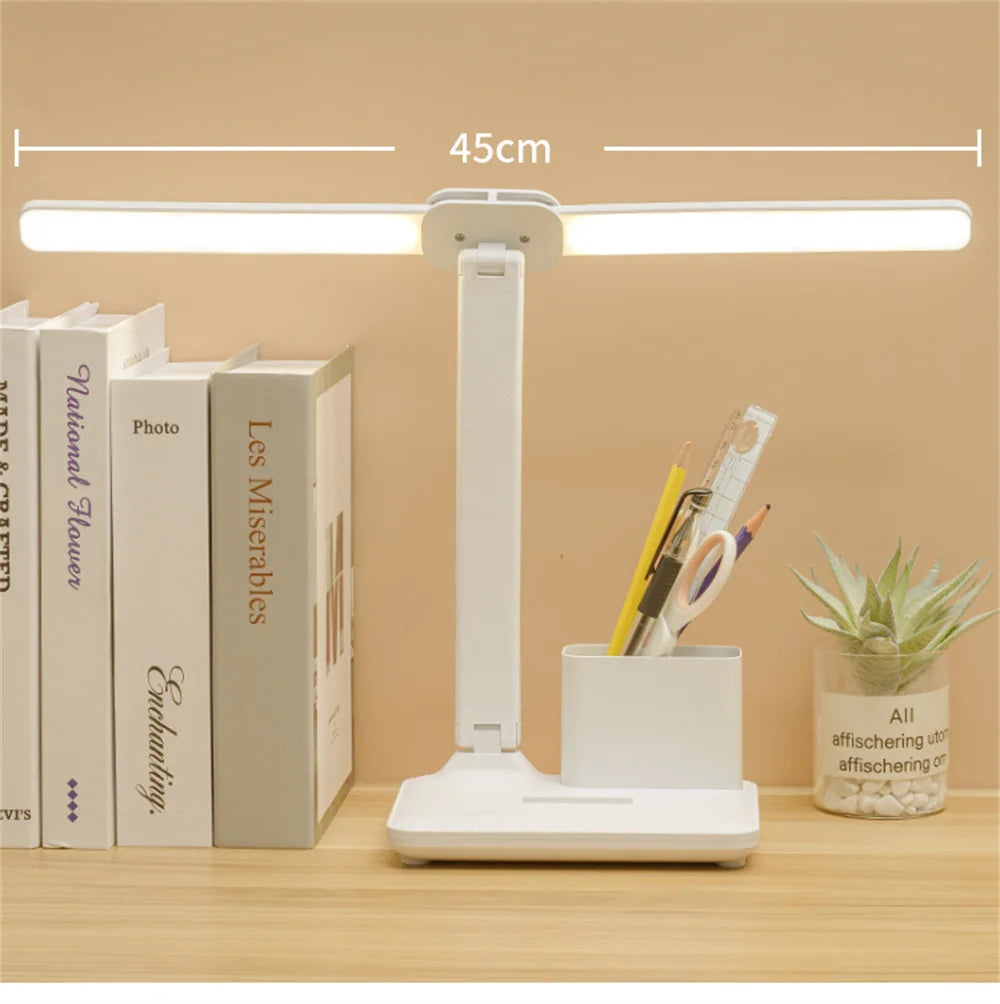 Foldable LED Table Lamp with Touch Dimming, USB Charging, Clock, Temperature Display &amp; Night Light – Ideal for Study &amp; Reading