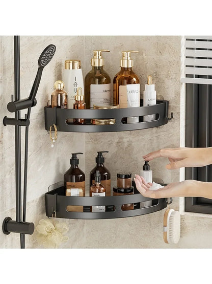 No-Drill Bathroom Organizer Shelves Kitchen Corner Rack for Shampoo, Makeup, Shower, and Towel Storage