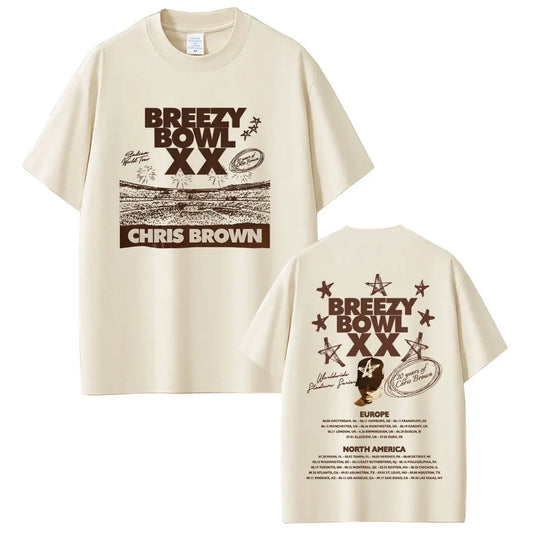 Chris Brown Breezy Bowl XX 2025 Tour Vintage Cotton T-Shirt for Men & Women – Casual Summer Hip Hop Oversized Tee