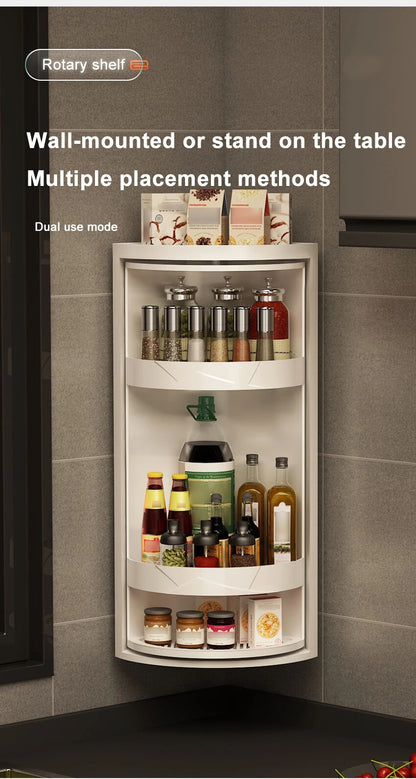 Adjustable Rotating Kitchen Shelf – Multi-Layer Spice Rack & Bottle Organizer for Corner Storage