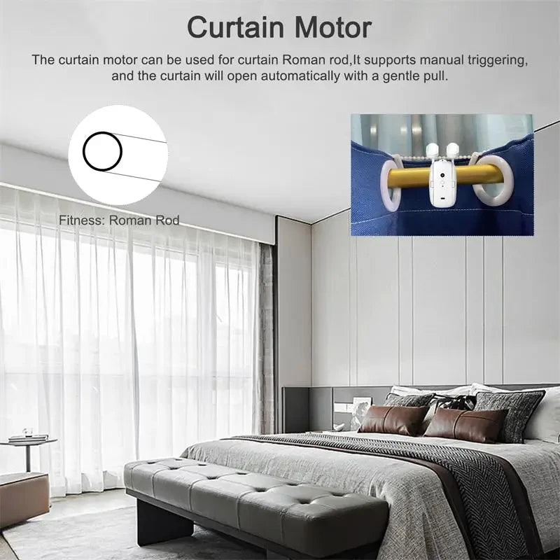 Smart WiFi/Bluetooth Curtain Opener – Automatic Electric Curtain Robot for Roman Rod & Track with Remote App Control