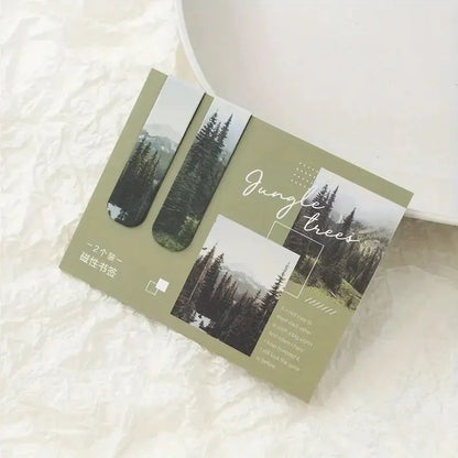 2pcs Magnetic Forest-Themed Bookmarks – Landscape Design for Book Lovers & Readers
