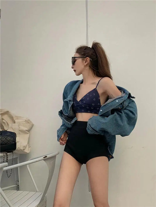 Women's High-Waist Black Shorts – Slim Fit Solid Color Summer Bottoms for Dance, Club, K-pop, and Streetwear Style (Up to 5XL)