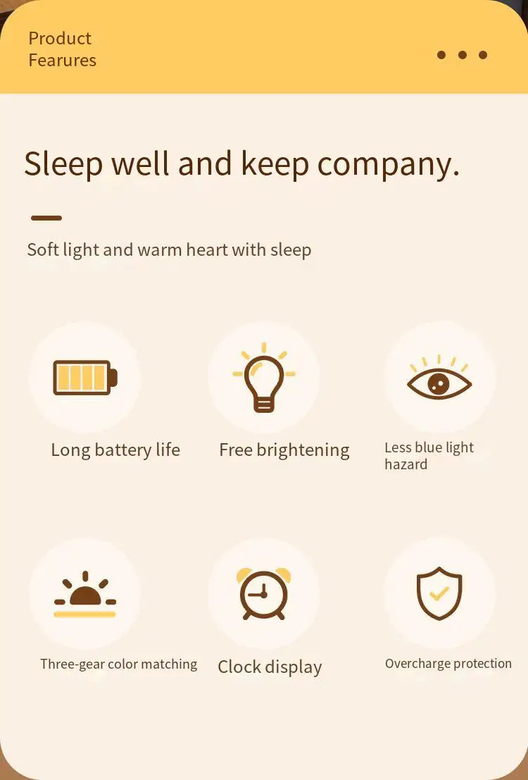 Rechargeable Portable LED Table Lamp with Clock Display, Touch Control, and Eye Protection for Bedside and Reading