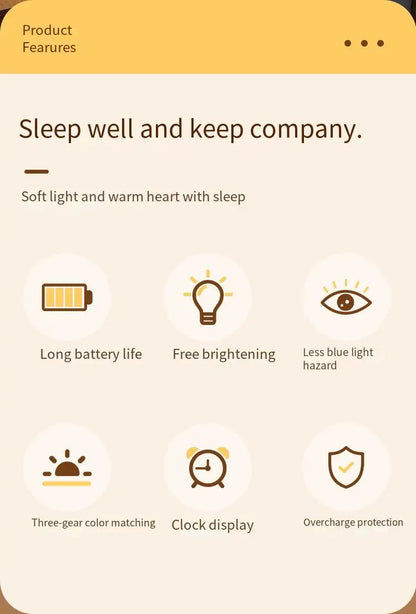 Rechargeable Portable LED Table Lamp with Clock Display, Touch Control, and Eye Protection for Bedside and Reading