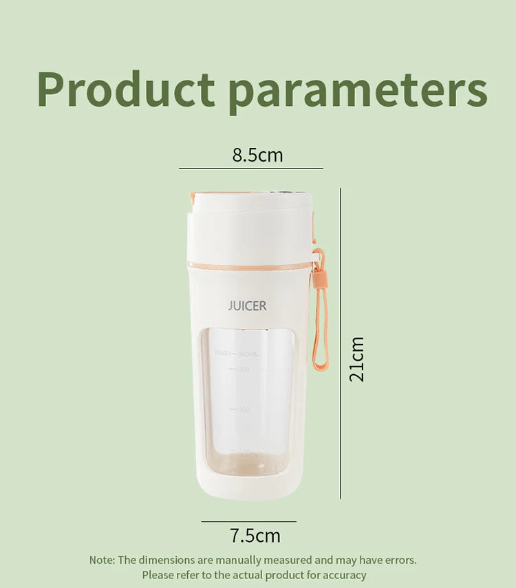 Mini Portable Electric Juicer Blender – Multifunctional Fruit Extractor with 6 Blades and 1200mAh Battery for Smoothies and Mixing