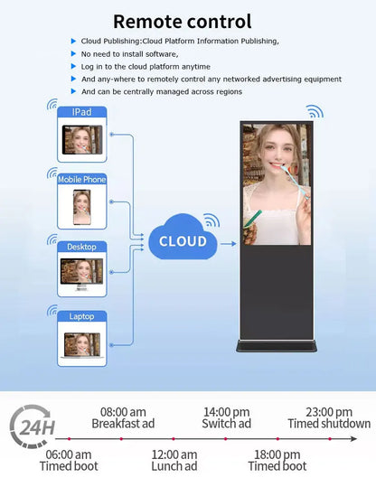55-Inch Floor-Standing Interactive Touchscreen Kiosk – Vertical LCD Digital Signage Advertising Display Panel