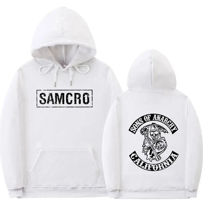 Sons of Anarchy SAMCRO Double-Sided Graphic Hoodie – Unisex Cotton Fleece Pullover Sweatshirt | Streetwear Motorcycle Club Inspired
