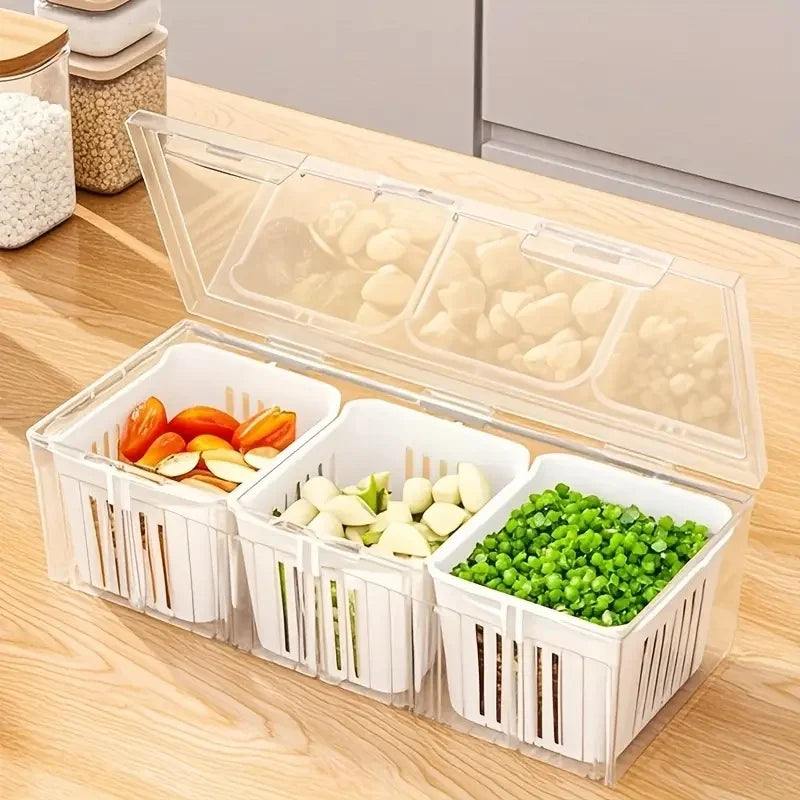 1 Set Transparent Square Food Storage Containers with Compartments – Ideal for Refrigerator Organization of Salad, Fruits, Vegetables &amp; Condiments