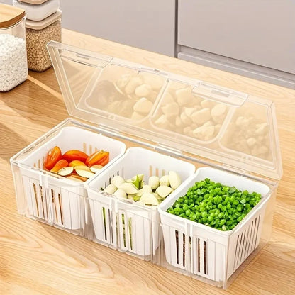 1 Set Transparent Square Food Storage Containers with Compartments – Ideal for Refrigerator Organization of Salad, Fruits, Vegetables &amp; Condiments