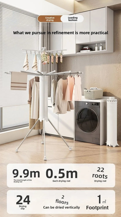 Compact Double-Layer Folding Drying Rack for Floor-to-Ceiling Balcony Use