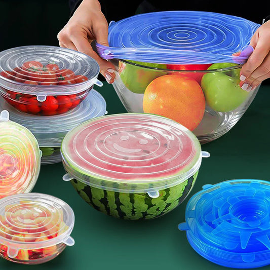 6-Piece Silicone Stretch Covers for Bowls – Elastic, Reusable Microwave-Safe Food Wraps, Universal Fit Kitchen Lids