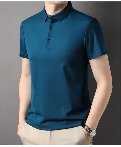 Premium Men's Polo Shirt – Luxury Summer Short Sleeve Casual Top Made with 4.7% Mulberry Silk – Plain Design, Elegant and Stylish &nbsp;