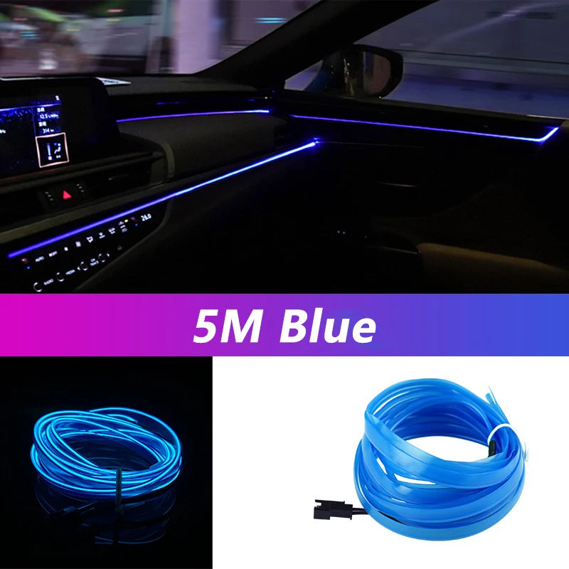 5M LED Car Interior Ambient Light Strip – Flexible Neon USB Decorative Wire for DIY Auto Styling &amp; Party Use