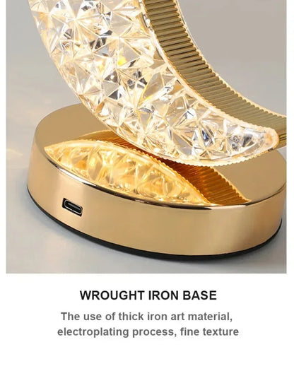 Rechargeable Crystal Touch Dimmable Night Lamp for Bedroom, Girls’ Room, USB LED Ambient Table Light with 3D Moon Design