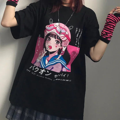 Women's Gothic Harajuku Loose T-Shirt – Aesthetic Dark Grunge Y2K Streetwear Top