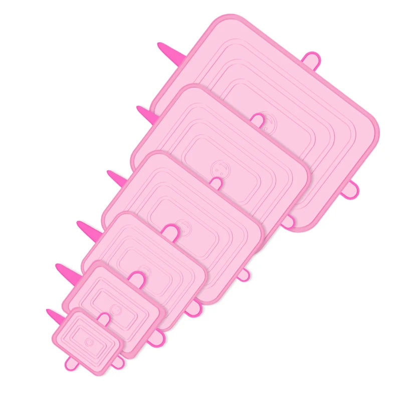 6PCS Square Silicone Stretch Lids – Reusable Elastic Food Covers for Fresh Sealing and Kitchen Use