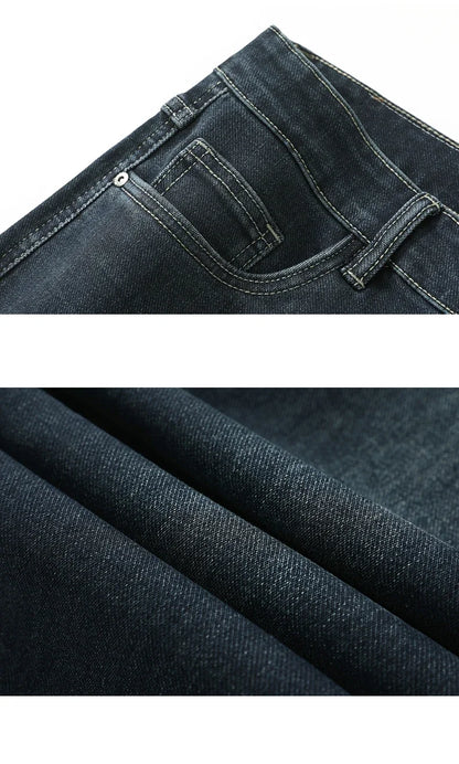 2025 Spring Men's High-Waist Spliced Washed Denim Jeans – Loose Straight Fit Stretch Cotton Blend Casual Brand Trousers &nbsp;