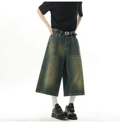 Men's Baggy Denim Shorts – Retro Y2K Casual Wide-Leg Calf-Length Jeans for Summer Streetwear