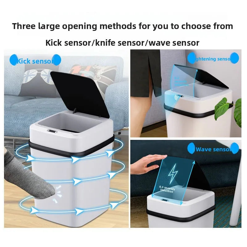 13L Automatic Sensor Trash Can – Smart Touchless Bin with Lid for Bathroom, Living Room &amp; Toilet Use