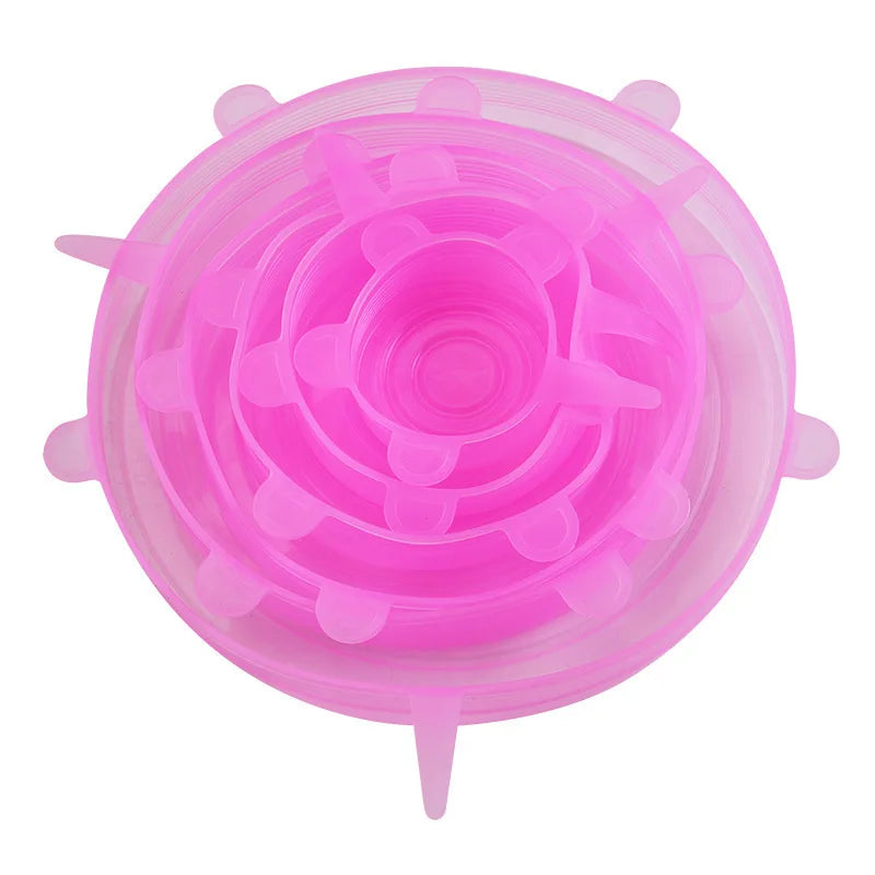 Set of 6 Food-Grade Silicone Stretch Lids – Universal Round Kitchen Covers with Airtight Seal, Reusable and BPA-Free for Food Storage