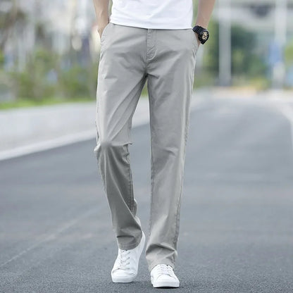Men's Summer Lightweight Stretch Chino Pants – Loose Fit Cotton Trousers in Khaki, Blue, and Black – Plus Sizes 42 &amp; 44