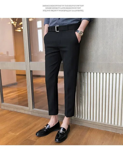 Men’s Korean-Style Slim Fit Summer Suit Pants – Lightweight Ice Silk Trousers, Business Casual Streetwear, Plus Sizes Available
