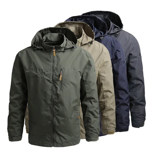 Men's Waterproof Hooded Windbreaker – Casual Outdoor Jacket for Hiking, Camping, and Fishing