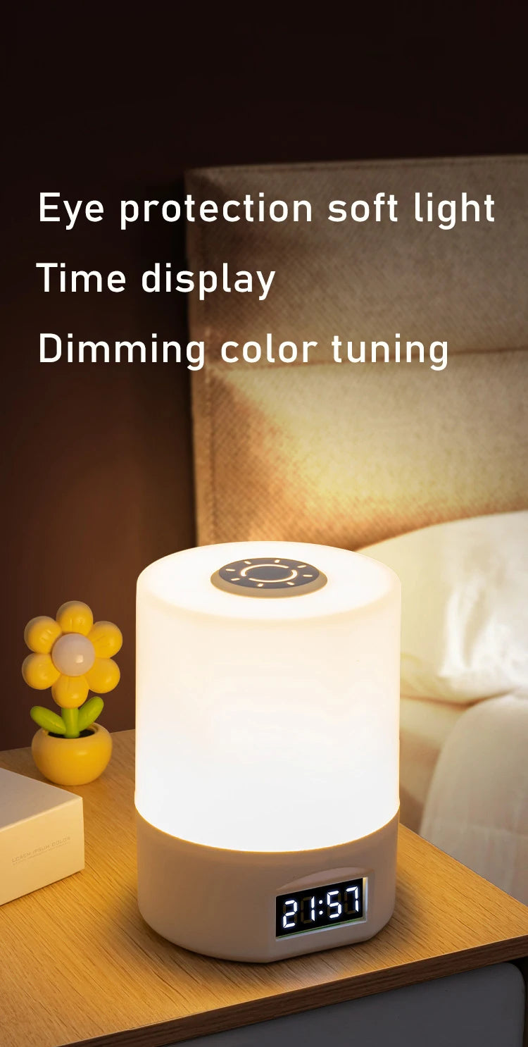 Rechargeable Portable LED Table Lamp with Clock Display, Touch Control, and Eye Protection for Bedside and Reading