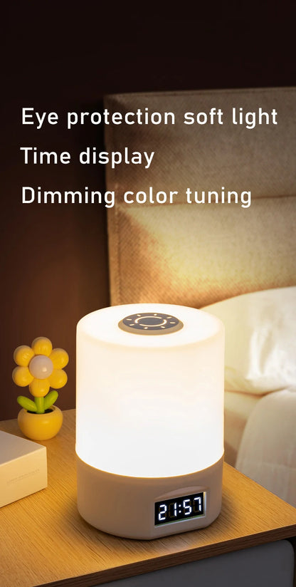 Rechargeable Portable LED Table Lamp with Clock Display, Touch Control, and Eye Protection for Bedside and Reading
